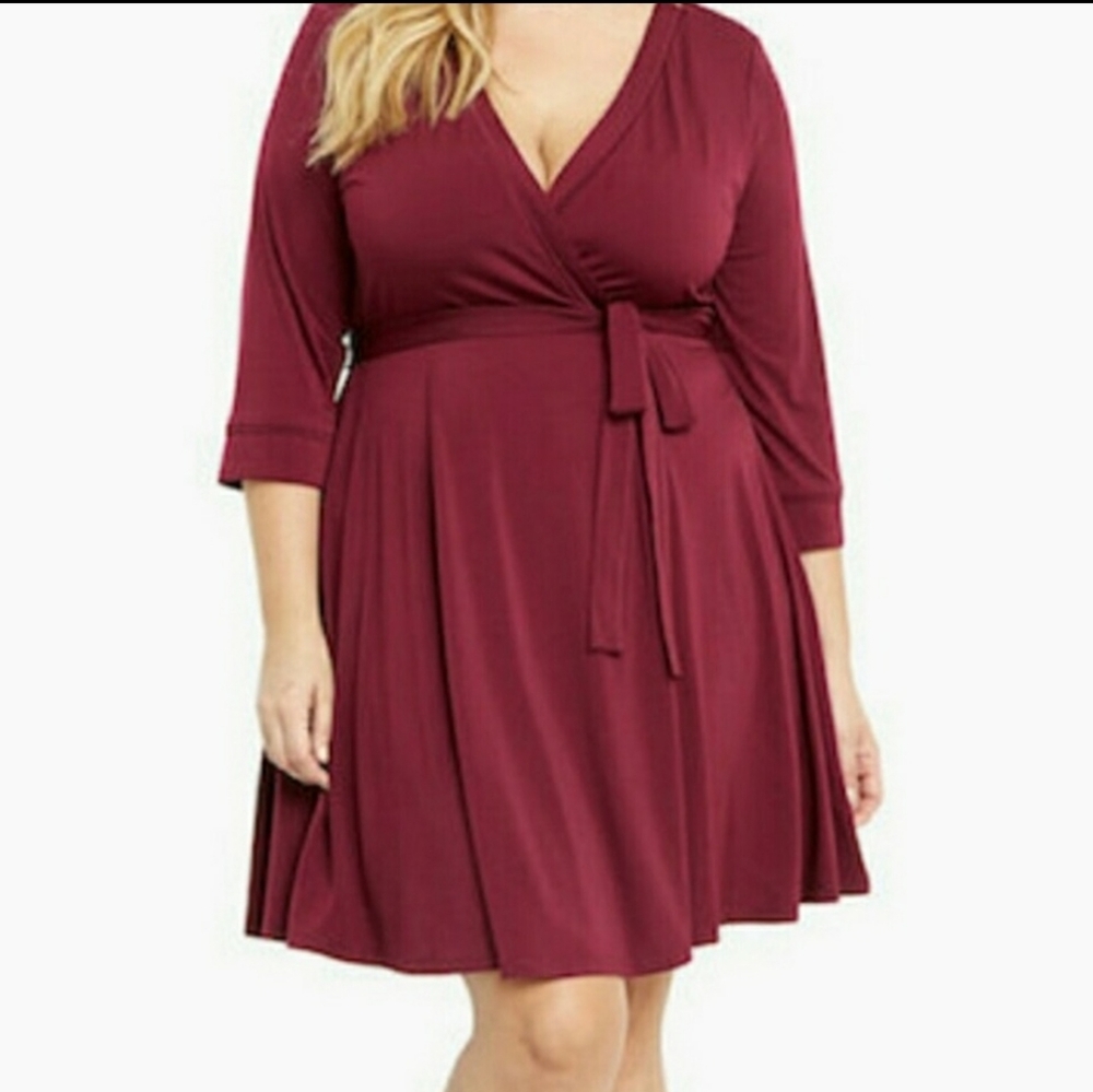 Torrid Merlot Faux Wrap Dress NWT